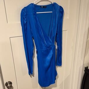 Zara Vibrant Blue Long Sleeve Silky Dress